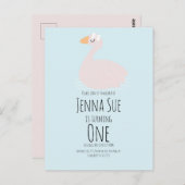 かわいいスワンガール ピンクの誕生日パーティー招待状 ポストカード (正面/裏面)