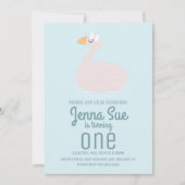 かわいいスワンピンクスイミングバースデーパーティー 招待状 (正面)