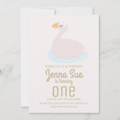 かわいいスワンピンクボウガールズバースデーパーティー 招待状 (正面)