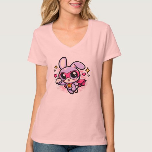 かわいいスーパーヒーローうさぎの女性用Tシャツ Tシャツ (正面)