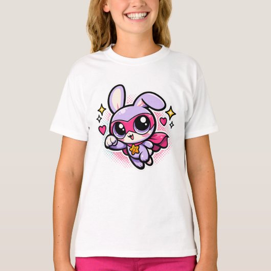かわいいスーパーヒーローうさぎ女子Tシャツ Tシャツ (正面)
