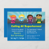 かわいいスーパーヒーローの誕生会は招待状をからかいます 招待状 (正面/裏面)