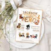 かわいいスーパーヒーローアニマルズ子供の誕生日 招待状