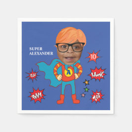かわいいスーパーヒーロー💥カラフル誕生日写真 スタンダードカクテルナプキン