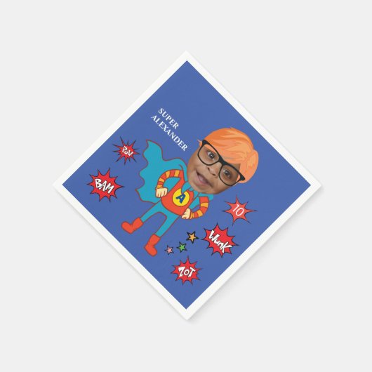 かわいいスーパーヒーロー💥カラフル誕生日写真 スタンダードカクテルナプキン (角)