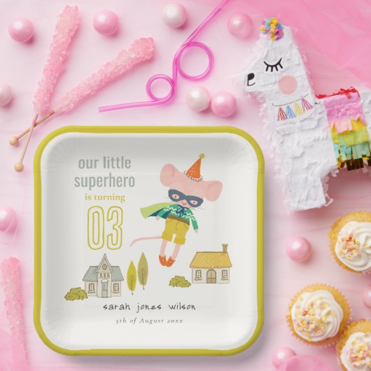 かわいいスーパーヒーローマウスおもしろいキッズフォト誕生日 ペーパープレート (パーティー)