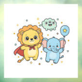 かわいいスーパーヒーローライオンとゾウの友達の漫画 ウィンドウサイン (シート3)