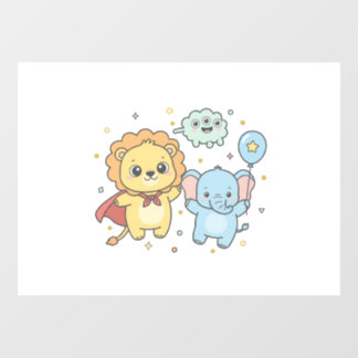 かわいいスーパーヒーローライオンとゾウの友達の漫画 ウィンドウサイン