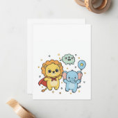 かわいいスーパーヒーローライオンとゾウの友達の漫画 ノートカード (正面/裏面インサイチュ)