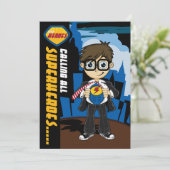 かわいいスーパーヒーロー少年パーティーの招待状 招待状 (スタンド正面)