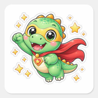かわいいスーパーヒーロー恐竜のキャラクター スクエアシール
