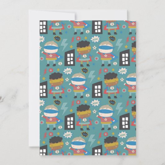 かわいいスーパーヒーロー漫画の子供たち 招待状 (裏面)