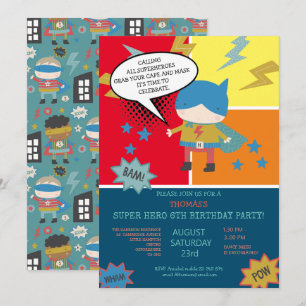 かわいいスーパーヒーロー漫画の子供たち 招待状