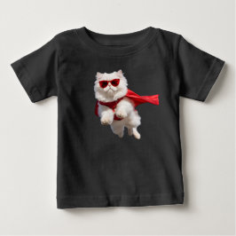 かわいいスーパーヒーロー 白いペルシャ猫 ベビーTシャツ