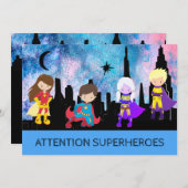 *～*かわいいスーパーヘお洒落ロス子供の誕生日パーティー 招待状 (正面/裏面)