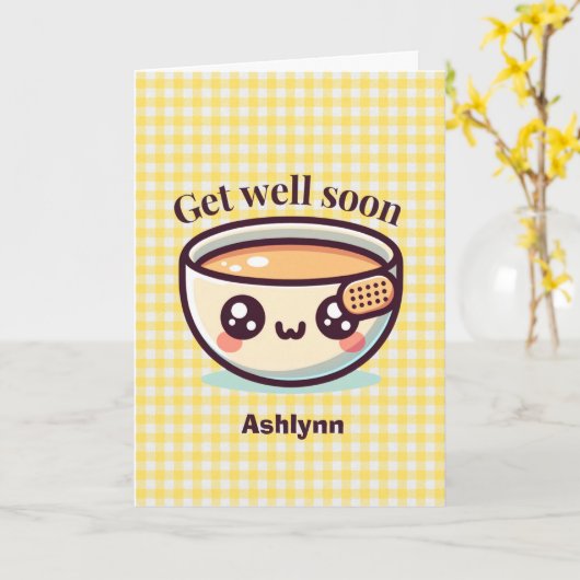 かわいいスープはすぐに折り畳まれたグリーティングカード カード (黄色い花)