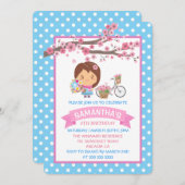 かわいいス春さくらんぼ花少女誕生会 招待状 (正面/裏面)