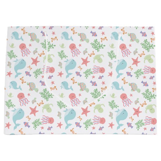 かわいいズアンダーザシーベビーシャワーニュートラルパステル ラージペーパーバッグ (正面)