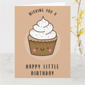 かわいいズカップケーキハッピーリトル誕生日(タン)カード カード (黄色い花)