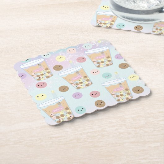 かわいいズキュートバブルパールミルクティータピオカボバ ペーパーコースター (アングル)