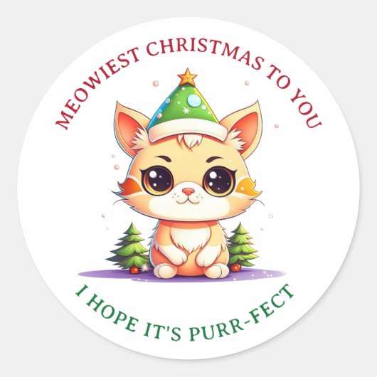 かわいいズクリスマスキッテンホリデーキャットパン ラウンドシール (正面)