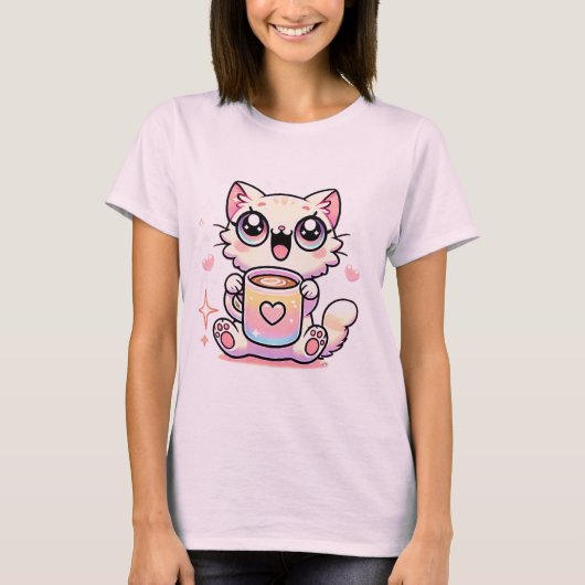 かわいいズスパークリー猫とレインボーコーヒーマグかわいい Tシャツ (正面)