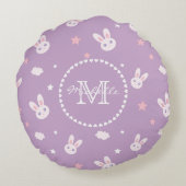 かわいいズバニーラビットパステルパープルパターンモノグラム ラウンドクッション (裏面)