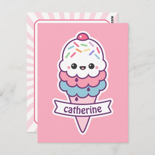 かわいいズピンクアイスクリームコーン ポストカード (正面/裏面)