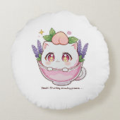 かわいいズピーチキャットインラベンダーティーカップ装飾用クッション ラウンドクッション (裏面)