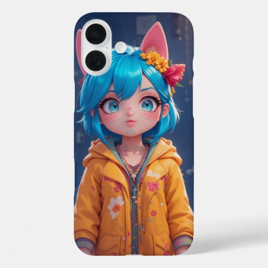 かわいいズブルー毛猫ガール Case-Mate iPhoneケース (裏面)