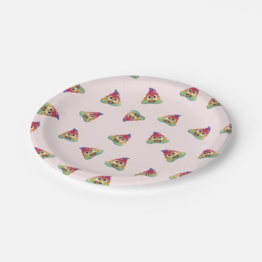 かわいいズレインボーユニコーンウンチ絵文字マジカルウンチ ペーパープレート (アングル)