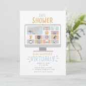 かわいいズーム動物コンピュータ仮想ベビーシャワー 招待状 (スタンド正面)