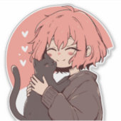 かわいいズ黒猫をモチーフにしたアニメの少女 シール (正面)