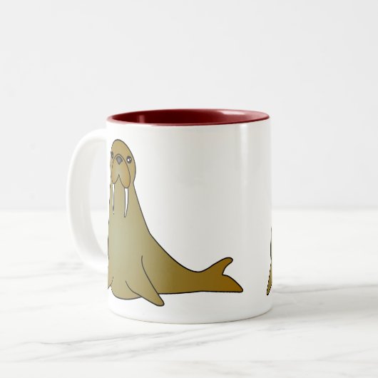 かわいいセイウチの漫画 ツートーンマグカップ (正面左)