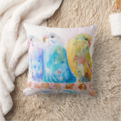 かわいいセキセイインコの水彩画 セキセイインコと枝 クッション (ブランケット)