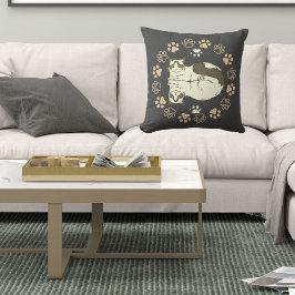 かわいいセピア灰色の足でペットモダンネコ クッション