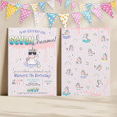 かわいいセブンは天国ユニコーン女の子7誕生日時代 招待状