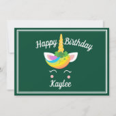 かわいいセントパトリックデーのユニコーン緑の誕生日パーティー 招待状 (正面)