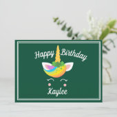 かわいいセントパトリックデーのユニコーン緑の誕生日パーティー 招待状 (スタンド正面)