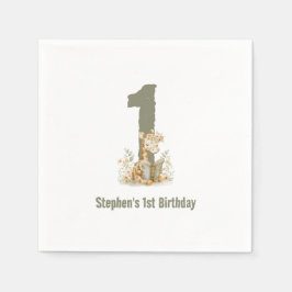 かわいいセージグリーンキリン1歳の誕生日パーティー スタンダードカクテルナプキン