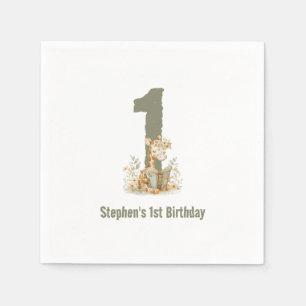 かわいいセージグリーンキリン1歳の誕生日パーティー スタンダードカクテルナプキン