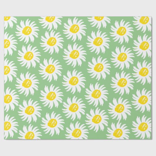 かわいいセージグリーンデイジーフローラルパターン春シック ラッピングペーパー (フラット)