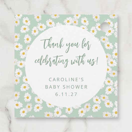 かわいいセージデイジーカスタムフローラベビーシャワー感謝してい フェイバータグ (裏面)