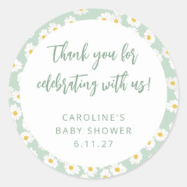 かわいいセージデイジーカスタムフローラベビーシャワー感謝してい ラウンドシール