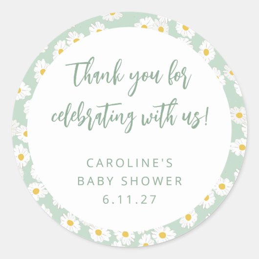 かわいいセージデイジーカスタムフローラベビーシャワー感謝してい ラウンドシール (正面)