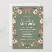 かわいいセージ緑のボホワイルドフラワーモダン赤ちゃんシャワー 招待状 (正面)