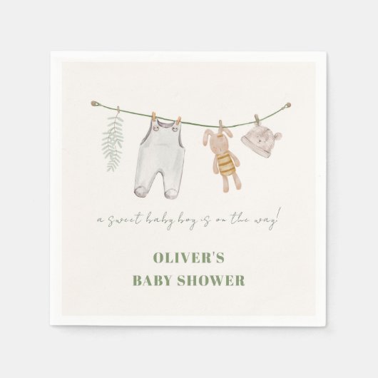 かわいいセージ緑のボホ男の子の服ベビーシャワー スタンダードカクテルナプキン (正面)