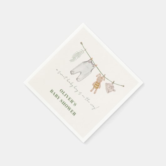 かわいいセージ緑のボホ男の子の服ベビーシャワー スタンダードカクテルナプキン (角)