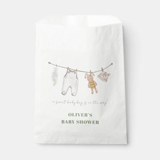 かわいいセージ緑のボホ男の子の服ベビーシャワー フェイバーバッグ (正面)