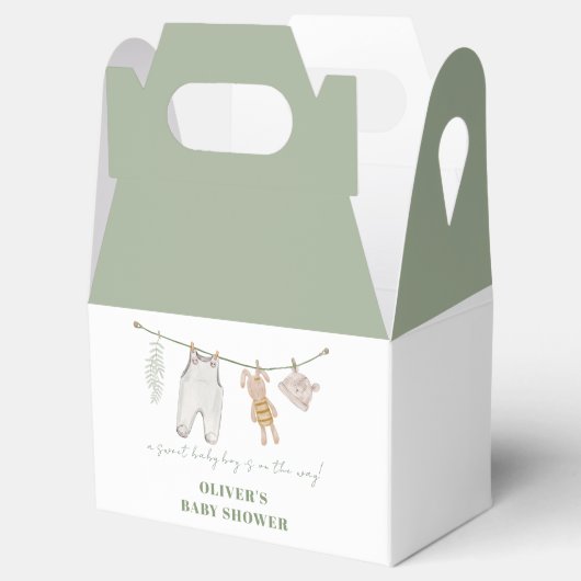 かわいいセージ緑のボホ男の子の服ベビーシャワー フェイバーボックス (オープン)